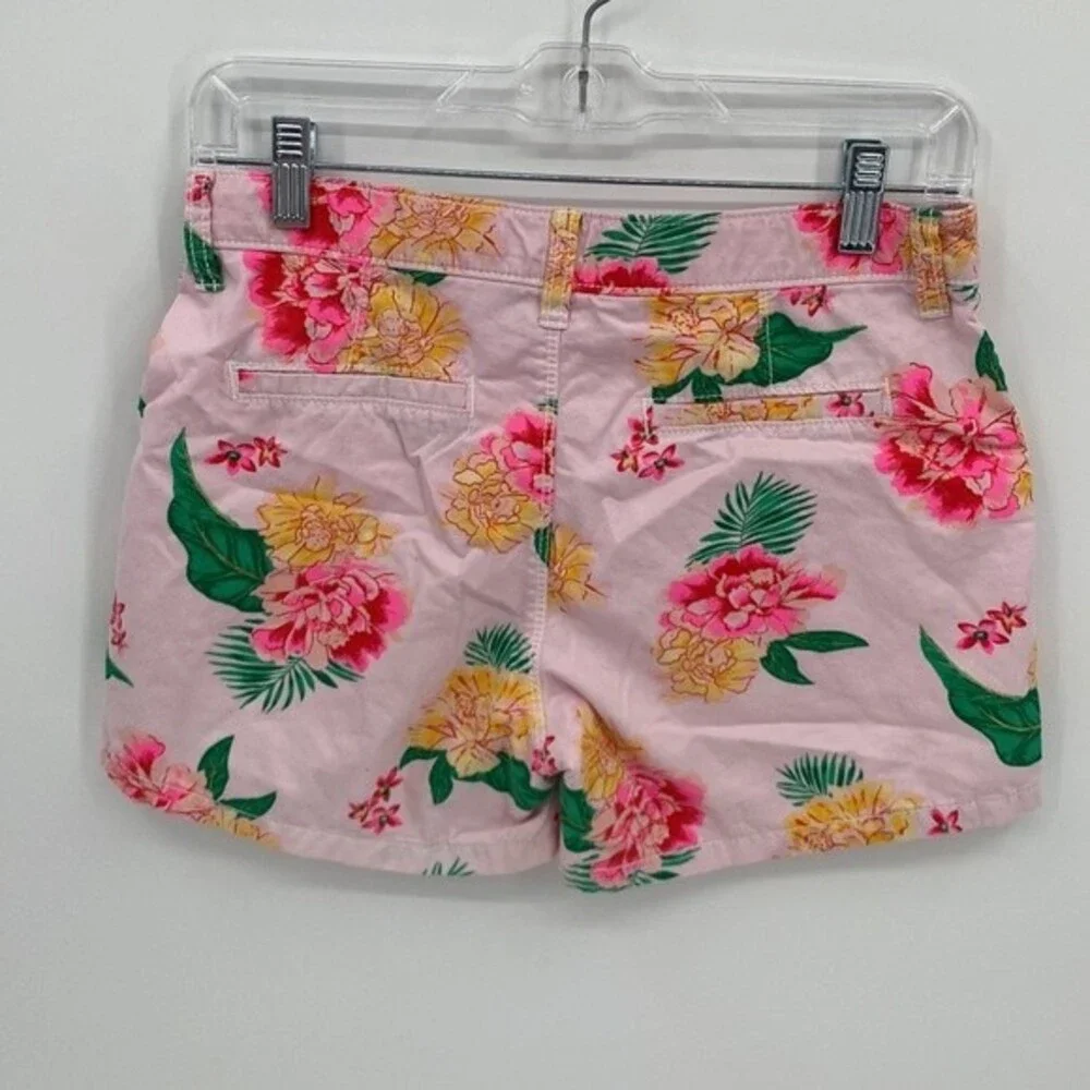 Old Navy Printed Chino Pink Green Floral Adjustable Waist Shorts Girls 16